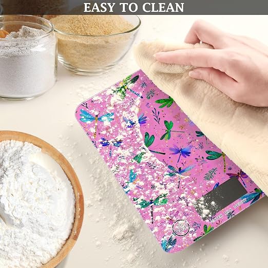 Food Scale Kitchen Scale Food Weight Scales Digital Weight Grams and Ounces Small Electronic Food Scale for Baking Cooking Deep Pink Dragonflies and Leaves
