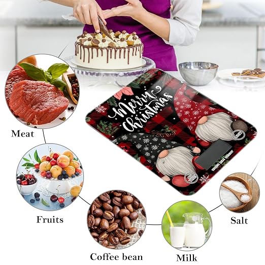Food Scale Kitchen Scale Food Weight Scales Digital Weight Grams and Ounces Small Electronic Food Scale for Baking Cooking Red Black Checkered Christmas Gnomes Holly