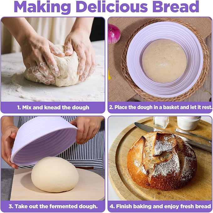 4Pcs Silicone Bread Proofing Basket,9" Foldable Silicone Proofing Baskets for Sourdough Bread Baking,Non-stick Round Dough Proofing Bowl Sourdough Bread Baking Supplies