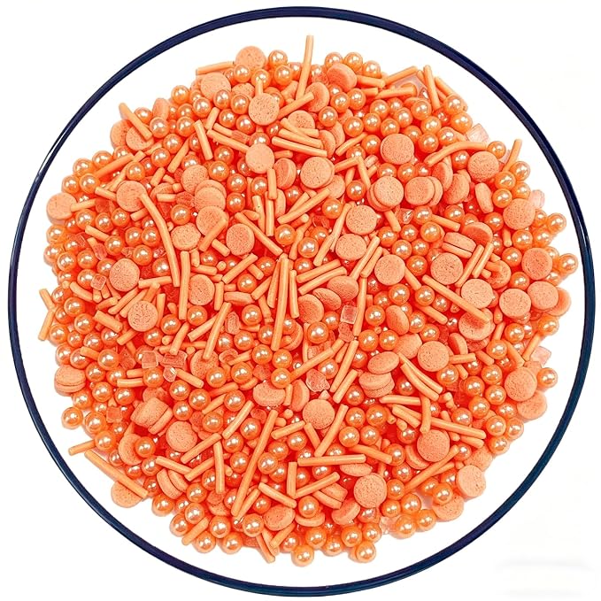 Sentovac Orange Sprinkles Edible Orange Round Confetti Jimmies Pearls for Cake Decorating Candy Cupcake Cookie Baking Ice Cream Dessert Vanlentine Halloween Christmas Holiday Decorations