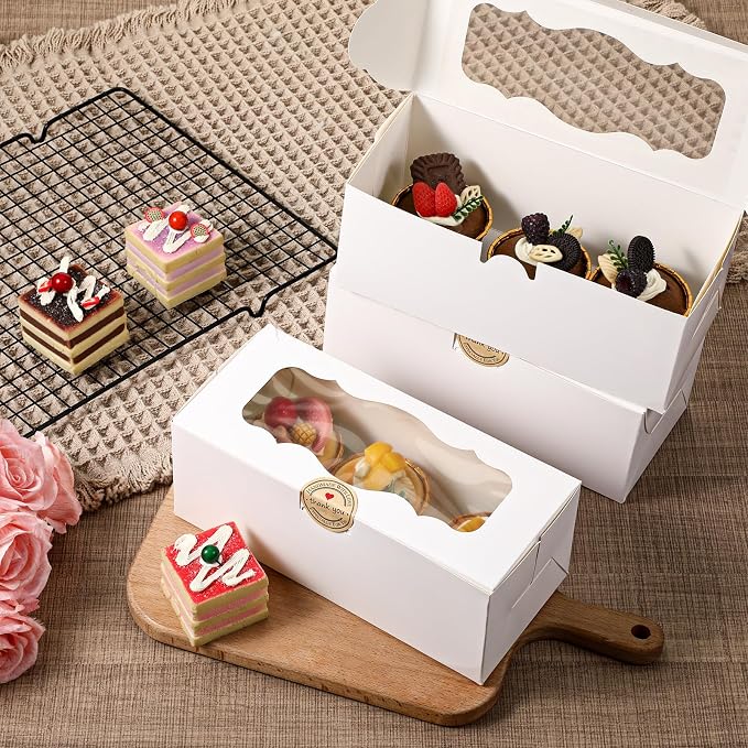 60 Pcs 9x4x3.5 Inch Cookie Boxes, White Bakery Boxes with Window | Large Cookie Box Treat Box Loaf Cake Boxs for Roll Cakes Desserts Muffins Donuts Candies Weddings Parties and Gifts