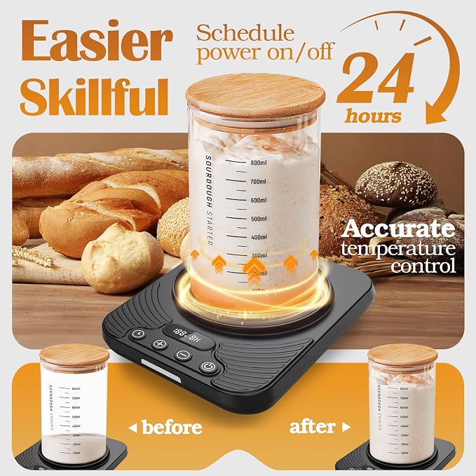 Sourdough Starter Warmer Mat,Temperature Control Range 70°F-110°F, Accurate to 1°F, with Timer Switch Function(0-24 hours),Smart Memory,Powered by USB,Ideal for Home Baking.(Black)