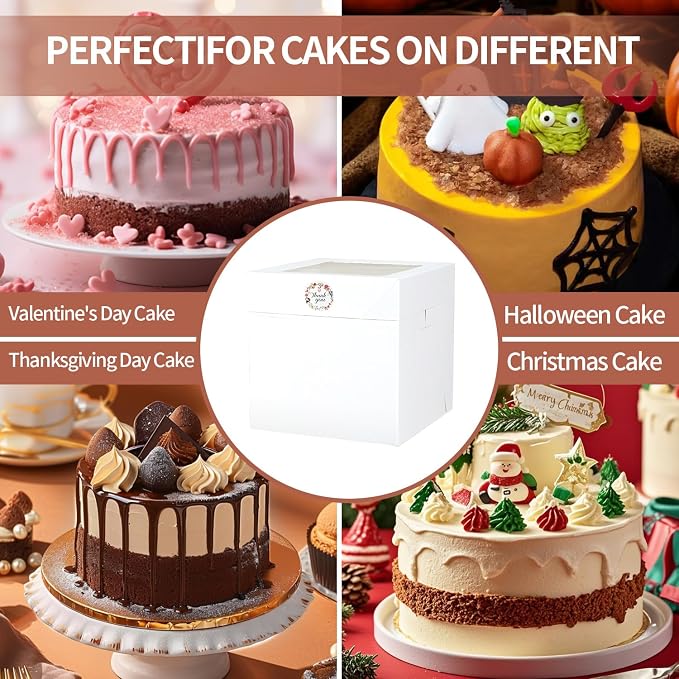 48pcs 8x8x8 Inches Cake Boxes,24pcs White Bakery Boxes with Window and 24pcs Boards,Cajas storage for 8 inch Cake box, Disposable Pie Box, Father's Day,Wedding, Birthday, Party
