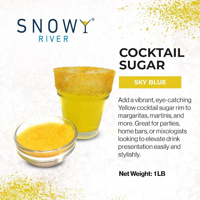 Snowy River Yellow, Cocktail & Margarita Sugar Rimmer - Vibrant Naturally Colored Sugar for Cocktail Rimming, Baking & Decorating, Medium Crystal - 16oz