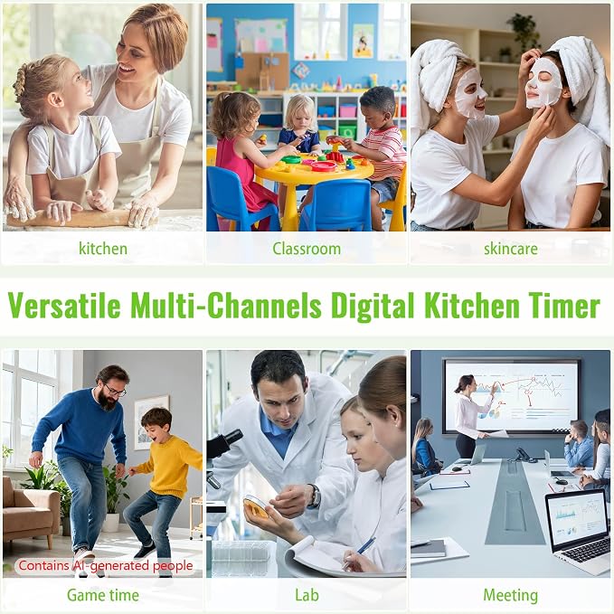 Digital Dual Kitchen Timer, 4-Channel Magnetic Countdown Timer for Cooking, On/Off, Large Display Multi Food Loud Alarm Silent for Classroom Seniors Battery Included (White)