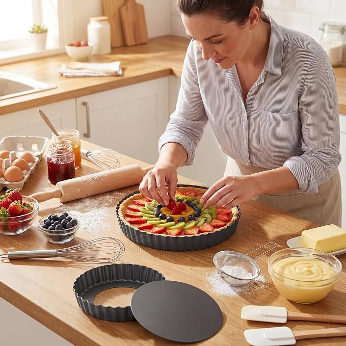 5 Packs Pie Tart Pans with Removable Bottom 4'' 6" 9" 10" 11" Round Nonstick Quiche Pan Bakeware Pie Tart Molds Steel Flan Tins Fluted Side for Pies Mousse Cheese Cookie Cake Dessert