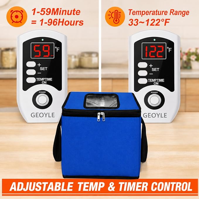 74l Large Foldable Proofing Box，Bread Proofer Blue 16.5 * 16.5 * 16.5in | Dough Proofer 4-Sided Heating，Temp Control (33-122℉), 96-Hour Timer， for Sourdough, Bread Baking, Pizza, Yogurt