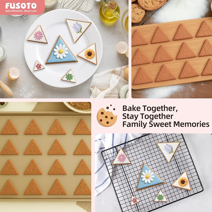 FUSOTO 6PCS Triangle Cookie Cutter Set, Stainless Steel Kitchen Baking Supplies, for Biscuit, Homemade Cookies, Cake Decorating, Geometric Cookie Cutter, (1.5", 2", 2.5", 3", 3.5", 4"), Triangle