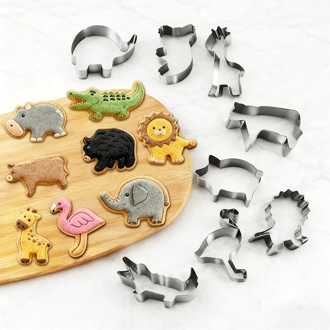 Animal Cookie Cutter Set - 12Pcs Mini Cookie Cutters Variety Pack with Dough Scraper, Stainless Steel Cookie Mold for Biscuits, Fondant, Sandwiches and Pancakes
