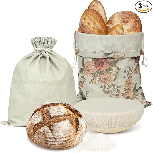 3-Pack Reusable Linen Bread Bags - Extra Large Eco-Friendly Bread Storage & Proofing Covers, Ideal Christmas Gift for Bakers, Homemakers & Sustainable Kitchen