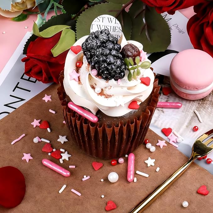 Pink and Red Sprinkles Edible, Valentines Sprinkles for Cake Decorating, 130g/4.53oz Mother‘s Day Sugar Sprinkles Mixed Hearts, Stars, Pearl, Rods for Cupcake, Cookies and Ice Cream Topping