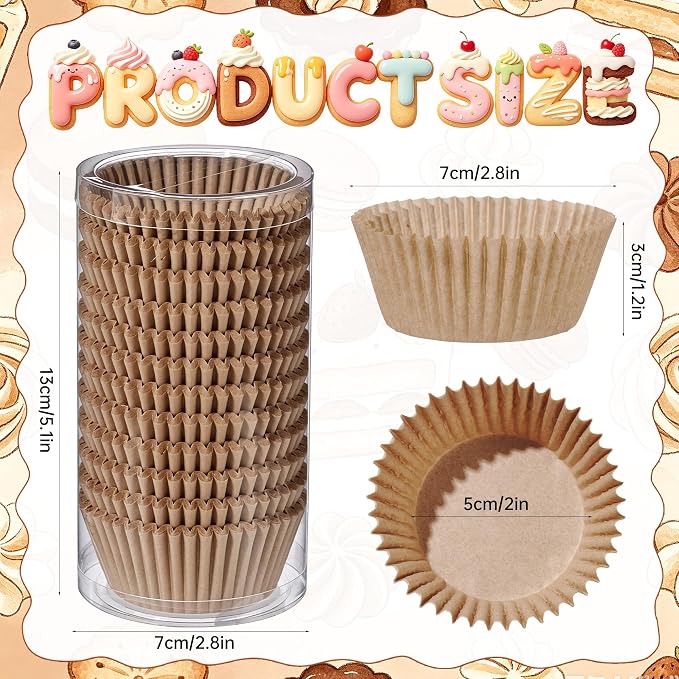 300PCS Natural Cupcake Liners Brown Paper Baking Cups Standard Size Muffin Cupcake Wrappers Nuts Serving Containers for Rustic Wedding Bridal Shower Graduation Xmas Birthday Party Cake Decor