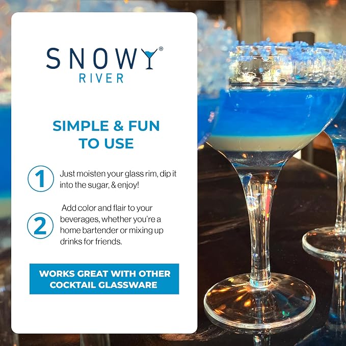 Snowy River Sky Blue, Cocktail & Margarita Sugar Rimmer - Vibrant Naturally Colored Sugar for Cocktail Rimming, Baking & Decorating, Medium Crystal - 16oz