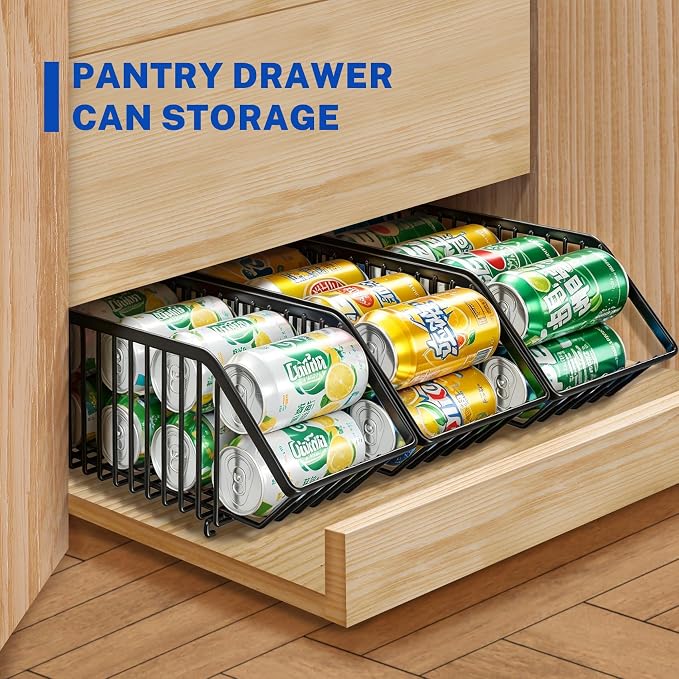 Stackable Soda Can Dispenser Organizer Rack, Stacking Can Dispensers Refrigerator Organizer Bins Pop Soda Organizer Dispenser Canned For Fridge, Freezer, Kitchen, Cabinets (8, Black)