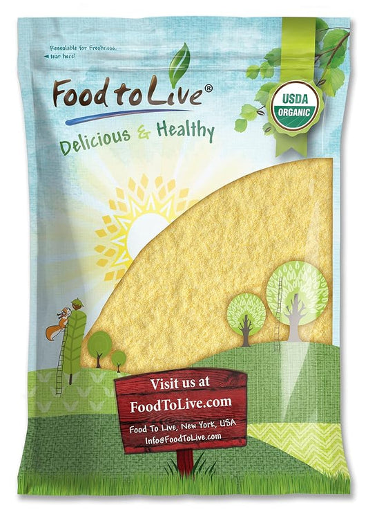 Food to Live Organic Corn Flour, 9 Pounds Non-GMO, Whole Grain, Finely Ground Meal, Vegan, Kosher, Bulk Yellow Milled Maize. Great for Cooking and Baking Cornbread, Pancakes, and Tortillas.