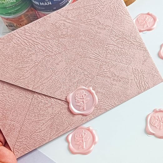 50 Pcs Adhesive Pink Rose Wax Seal Stickers, Rose Wedding Invitation Seal, Pink Rose Seals for Envelope, Easy to Use Rose Envelope Stickers with Good Adhesion