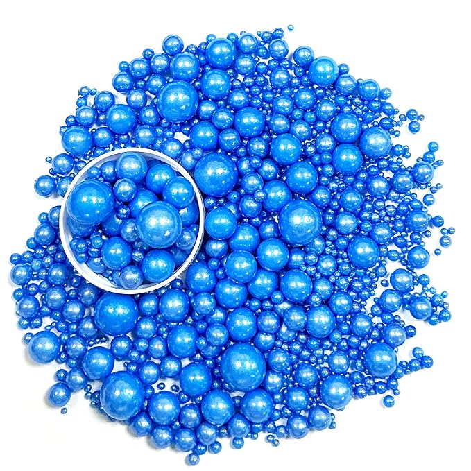Sprinkles Edible Royal Blue Pearl Sugar Sprinkles Candy 142g/5.01oz Mix Size Royal Blue Pearls Baking Cupcake Toppers Cookie Decorations for Wedding Parties Valentines Day Halloween Christmas