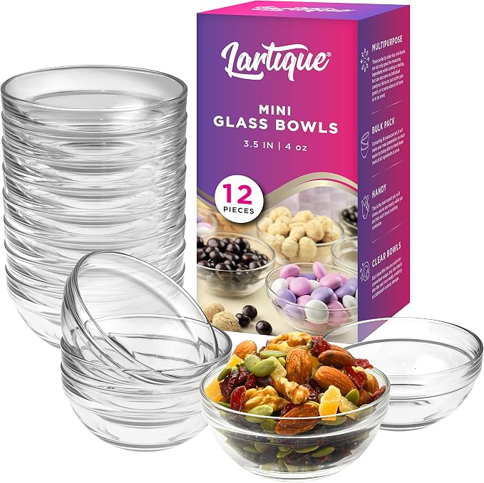 Mini 3.5 Inch Glass Bowls - Perfect for Prep, Dips, Nuts, or Candy - Set of 12