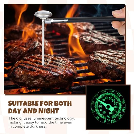 Xuhal 6 Pcs Stainless Steel Kitchen Glow Thermometer with 5 Inch Long Stem 1 Inch Dial Thermometer Milk Frothing Food for Oven Probe Meat Grill BBQ Cooking Chocolate Water(Black)