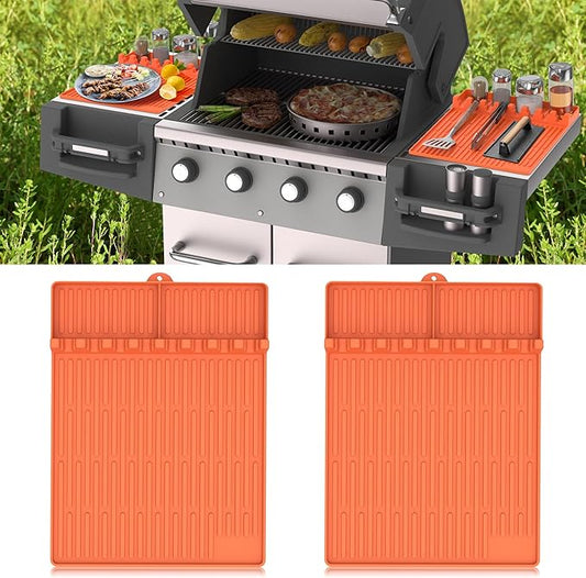 Silicone Griddle Tools Mat for Blackstone - Large Silicone Spatula Mat with Drip Pad - Griddle Mats BBQ Grill Accessories - Blackstone Griddles Accessories, Gifts for Men(Orange)