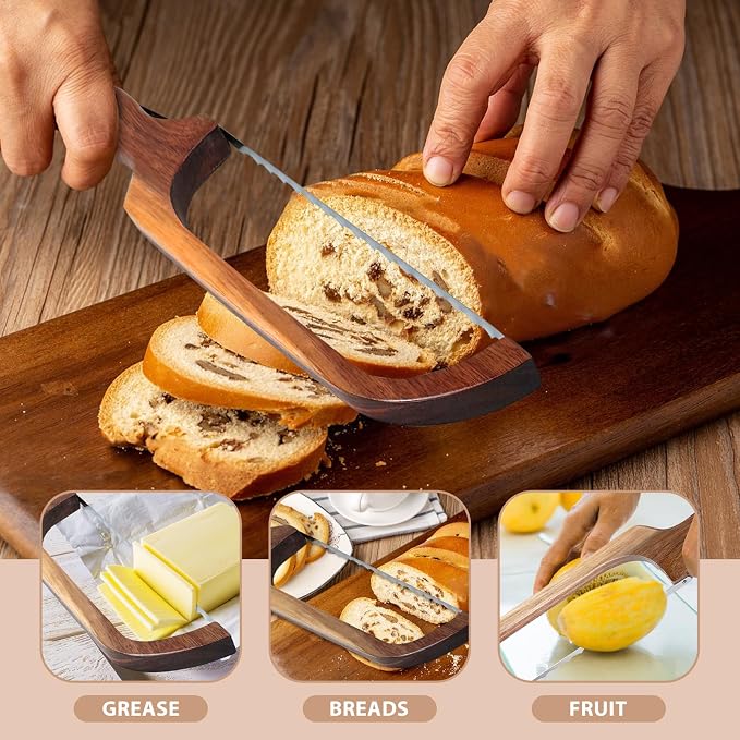 HOTTOR Sourdough Bread Knife for Slicing, Wooden Bread Slicer Bow Saw Cutter for Homemade Easy Cutting,Sourdough Knives Baking Supplies (Dark Brown)