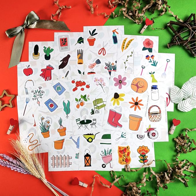 BulbaCraft 100Pcs Garden Stickers, Gardening Stickers for Scrapbooking, Garden Party Supplies, Planting Gardening Gifts for Girls, Gifts for Women & Men