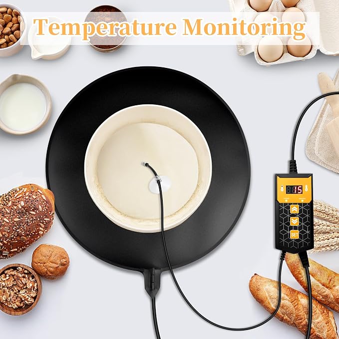 Bread Proofer Warming Mat,11.8" Sourdough Starter Warmer with Thermostat Temperature Control for Dough Proofing Yogurt Fermentation with Warm Cover