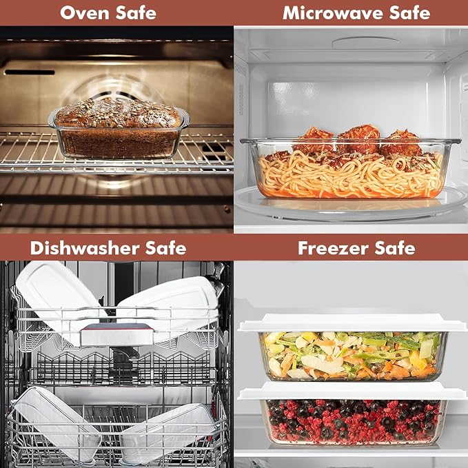 Razab LARGE 7.6 Cups/1800 ML/1.9 Qt Glass Loaf Pan with Lids (Set of 2) - Meatloaf Pan BPA free Airtight Lids Grip Handle Easy Carry, Microwave and Oven Safe - Loaf Pans For Baking Bread, Cakes