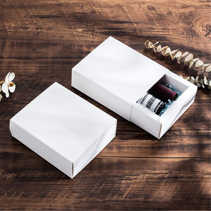 BENECREAT 20 Pack Kraft Paper Drawer Box 4.5x3x1.7" Festival Gift Wrapping Boxes Soap Jewelry Candy Weeding Party Favors Gift Packaging Boxes, White
