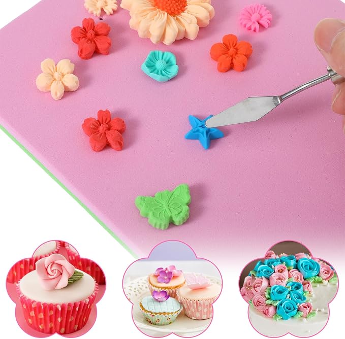 Fondant Foam Pad with 5 Holes, Rectangular Cake Sponge Pad, Silicone Crafts Rolling Mat, Flower Drying Clay Modelling Tools, Clay Mat for Sugarcraft Cakes Decorating