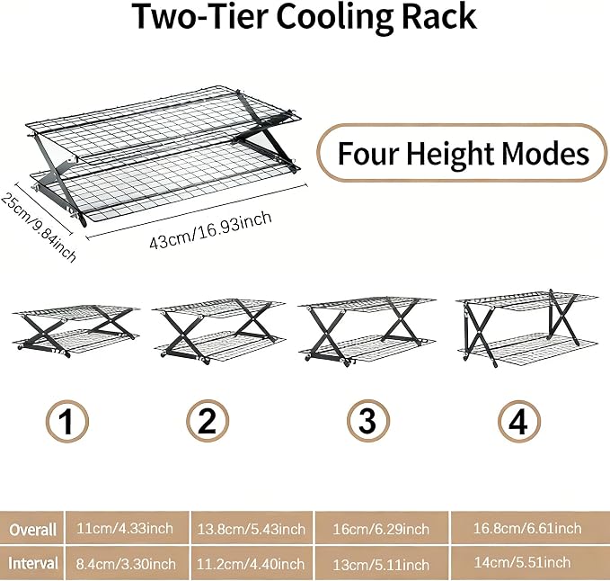 2-Tier Collapsible Cooling Racks, Detachable Wire Cooling Rack Stackable Drying Rack for Cookie Bread Pizza Baking