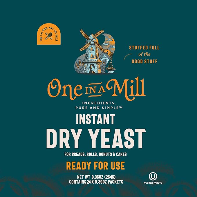 One in a Mill Instant Dry Yeast Packets | Fast Acting Self Rising Yeast for Baking Bread, Cake, Pizza Dough Crust | Kosher | Quick Rapid Rise Leavening Agent for Pastries | 24 Packets
