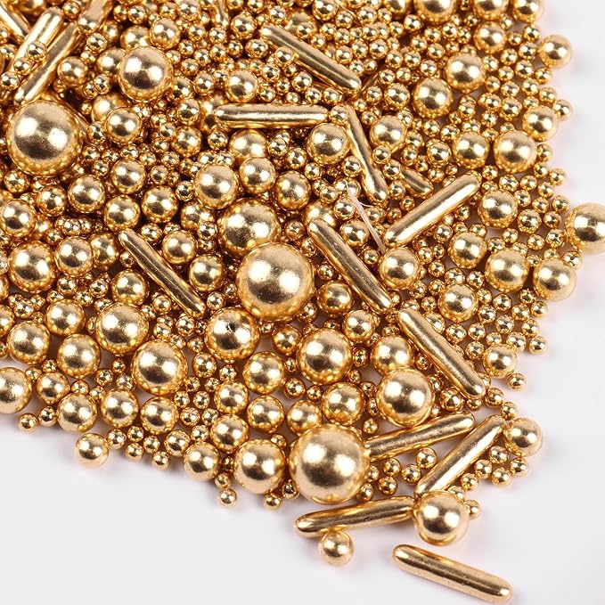 Gold Sprinkles for Cake Decorating, Gold Pearl Sugar Cupcake, Cookies, Ice Cream Toppings, 3.5 Ounces Cake Decorationss Baking, Perfect for Wedding, New Year’S Eve, Christmas Party