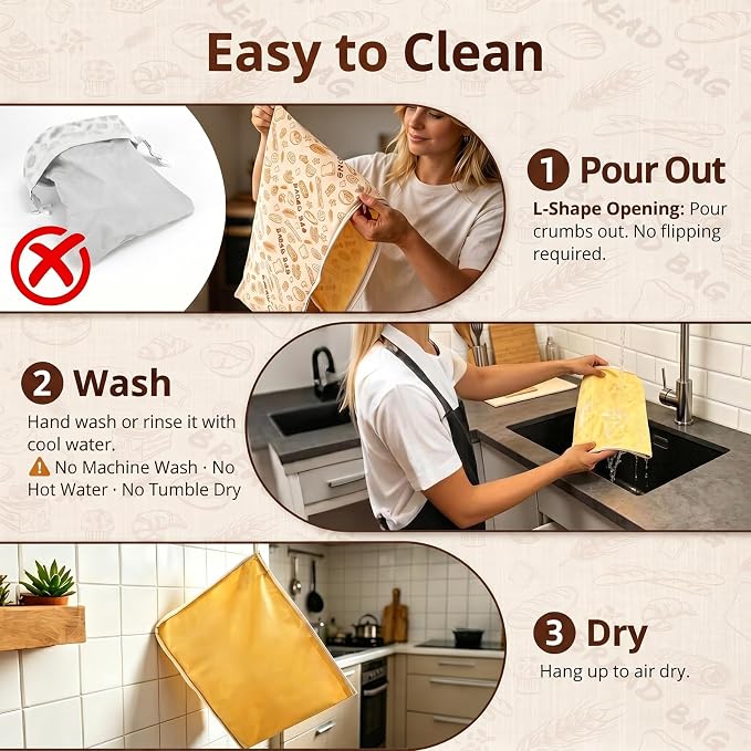 Premium XL Beeswax Bread Bags for Sourdough (17"x13", 2 Pack) - Premium Reusable Organic Linen Storage, Keep Fresh for Homemade Bread, Freezer Safe, L-Shape Wide Zipper for Easy Loading