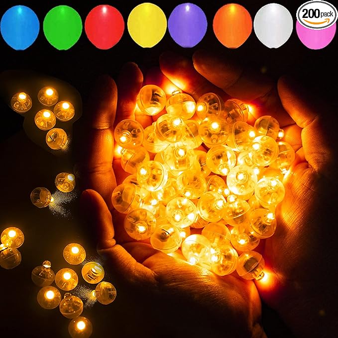 200pcs LED Orange Balloon Lights, Round LED Mini Lights for Paper Lantern Balloon Birthday Party Event Indoor Outdoor Wedding Decoration Halloween Christmas Supplies