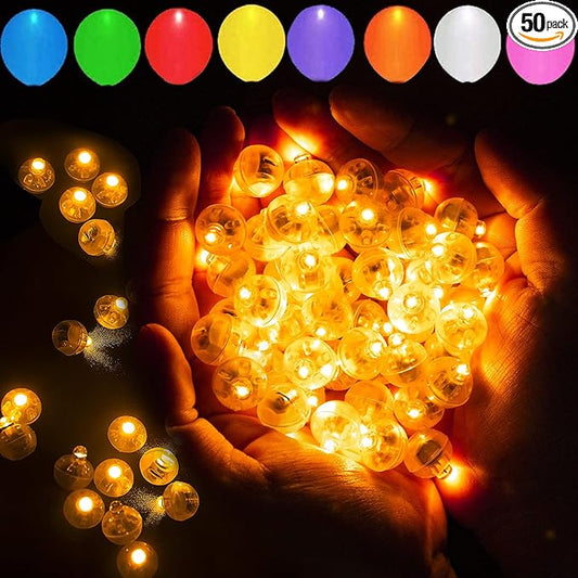 50pcs LED Orange Balloon Light Mini Tiny LED Light, Small Round Led Ball Lamp for Paper Lantern Indoor Outdoor Fun Birthday Event Halloween Christmas Party Wedding Decoration Supplies