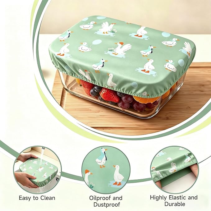 Reusable Bowl Covers, Elastic Cotton Cloth Sourdough Bread Cover, Reusable Bowl Caps for Bread Proofing Baskets and Large Mixing Containers, 3 Pack, Goose