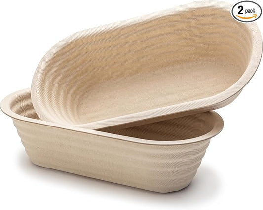 Brod & Taylor Banneton Batard 10” Proofing Basket for Sourdough & Artisan Bread Baking – Stackable, Made From Bamboo & Sugarcane Pulp (2-Pack)