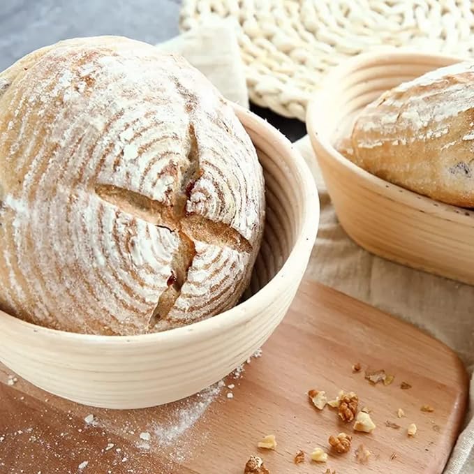 7 Inch Round Bread Banneton Proofing Basket Set of 2 Sourdough Proofing Basket kit for Artisanal Baking – Bread Making Tools For Professional & Home Bakers (7 inch round- 2 pack)