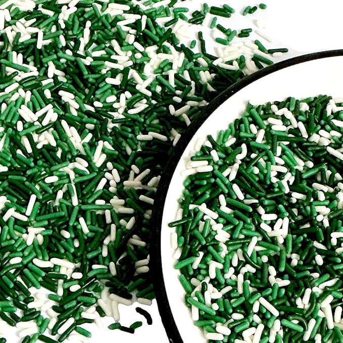 Homipooty St Patrick's Day Jimmy Edible Green and White Jimmies Sprinkles Sugar Candy for Cake Decorating 78g/2.75oz Cookie Cupcake Topper Ice Cream and Dessert Decorating
