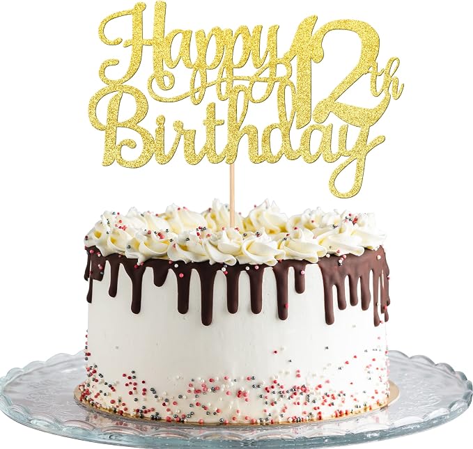 1 PCS Happy 12th Birthday Cake Topper Gold Glitter Cheers to 12 Years Birthday Cake Pick 12 Fabulous Cake Decoration for Happy 13th Birthday Theme Party Decorations Supplies