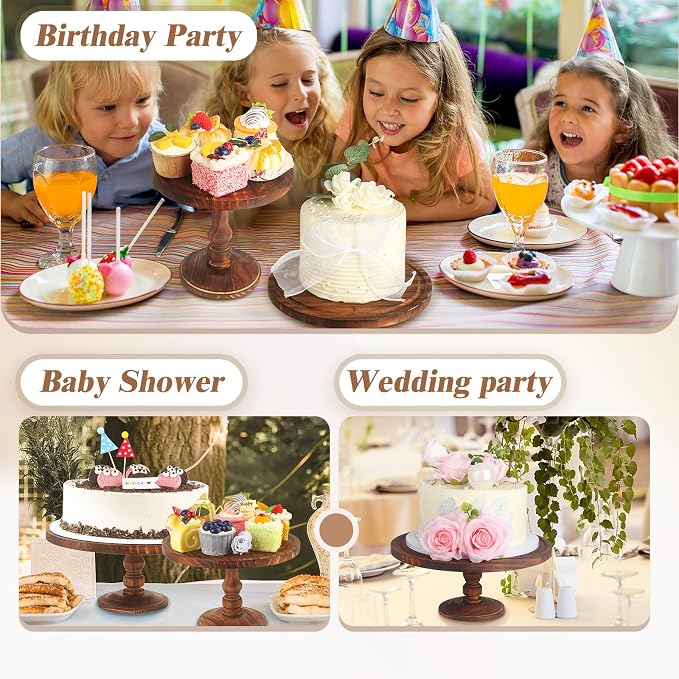 Wisreach Rustic Wooden Cake Stand Set of 3 — Farmhouse Tiered Cupcake Display, Dessert Pedestals & Serving Trays for Weddings, Birthdays, and Parties