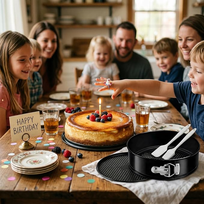 9 Inch Springform Pan, 4mm Thick Carbon Steel Cheesecake Pan with Removable Bottom, Leakproof Non-Stick Cake Pan for Baking, Includes Silicone Oil Brush & Scraper, Oven Safe to 450°F
