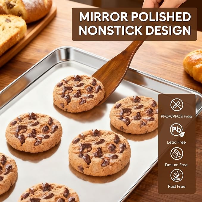 Pack Jelly Roll Pan Set of 2, 15.9” x 12” Stainless Steel Cookie Sheets for Baking, Non Stick Baking Sheets for Oven Heavy Duty Baking Trays