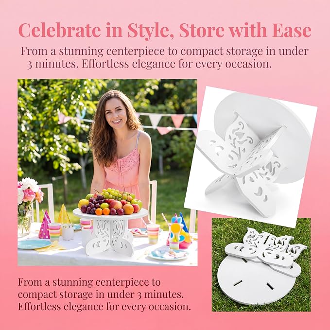2 Pack 12 Inch Butterfly Cake Stand, PVC Cupcake Stand, Dessert Display Holder, Party Table Cake Serving Platter for Wedding, Birthday, Baby Shower, Tea Party, Home Centerpiece Decor