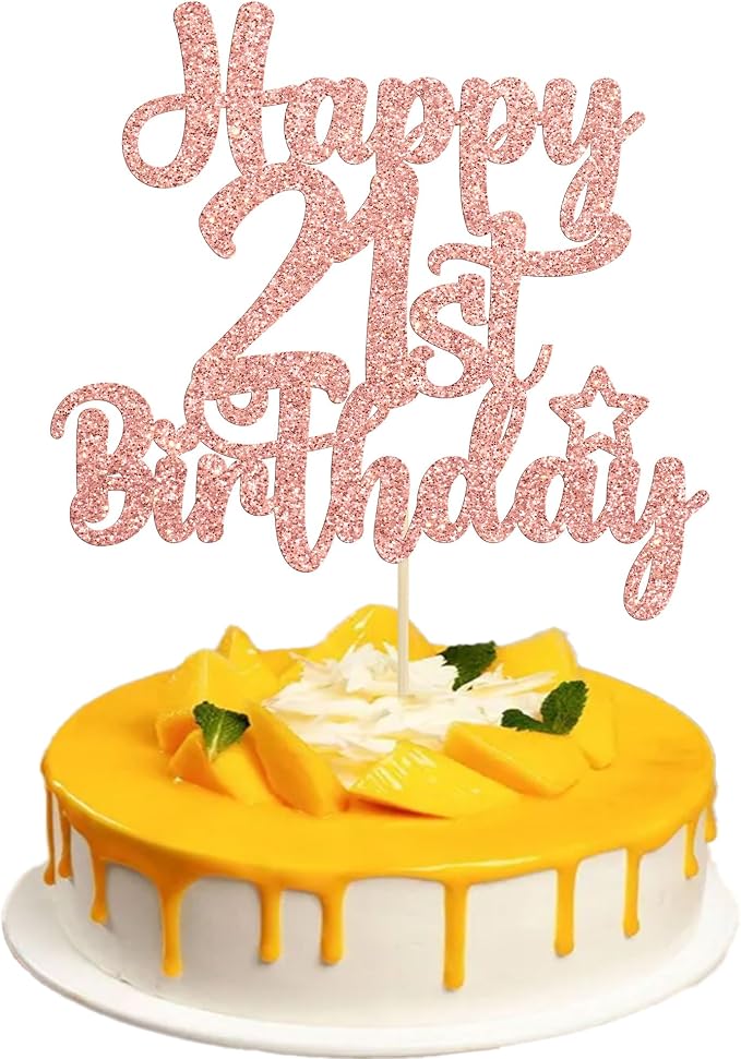 Gyufise 1Pc Happy 21st Birthday Cake Topper Glitter 21 & Fabulous Cheers to 21 Years Old Birthday Cake Pick for Celebrating 21st Birthday Anniversary Party Cake Decorations Rose Gold