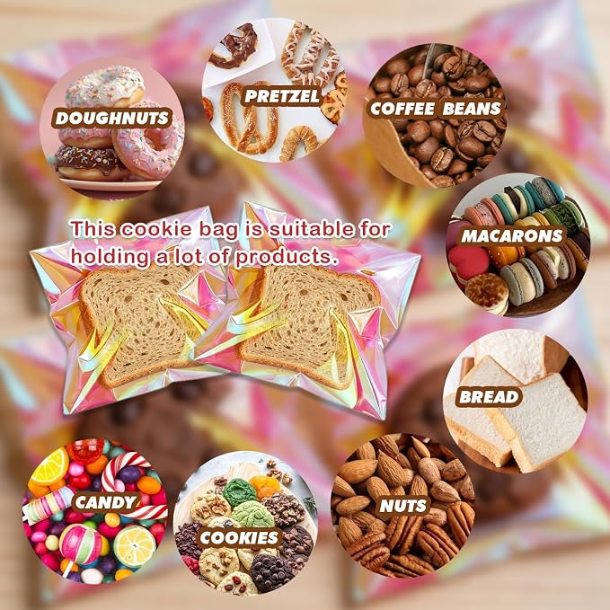 efivs arts 200Pcs Iridescent Cookie Bags,Self Sealing Cellophane Treat Bags | Clear Resealable Adhesive Plastic Bags for Cookies, Candy, Party Favors, Gift Packaging (5.5x5.5 Inches)