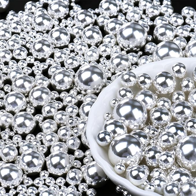 Silver Pearl Sprinkles for Cake Decorating, 6 Sizes Mix 4.6 oz Edible Pearls Sugar Sprinkles for Baking Cupcake Cookie