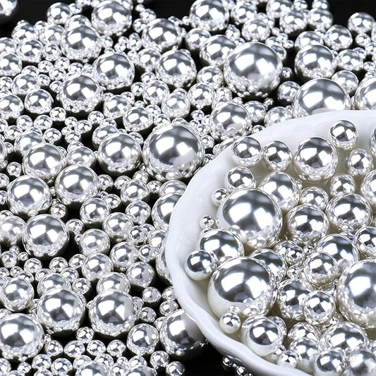 Silver Pearl Sprinkles for Cake Decorating, 6 Sizes Mix 4.6 oz Edible Pearls Sugar Sprinkles for Baking Cupcake Cookie