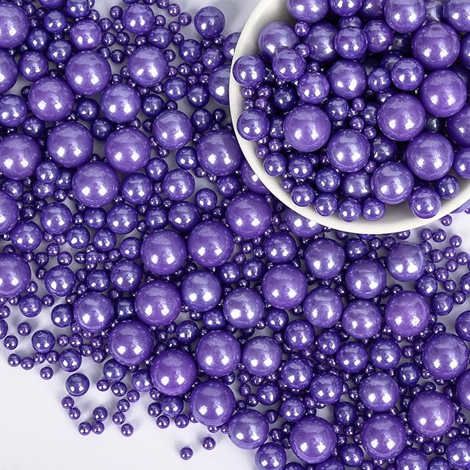 Edible Purple Pearl Sprinkles for Cake Decorating,Pearls Sugar Sprinkle,130g/4.58oz Mix Size,Baking Edible Cake Decorations Candy,Cupcake Toppers,Cookie Decorating Donuts Ice Cream Toppings,Wedding Birthday Party Supplies